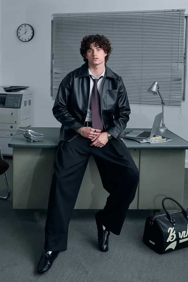 STOND Black Leather Aviator Jacket thumbnail 3