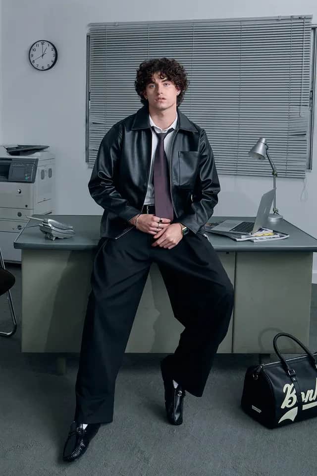 STOND Black Leather Aviator Jacket - image 3