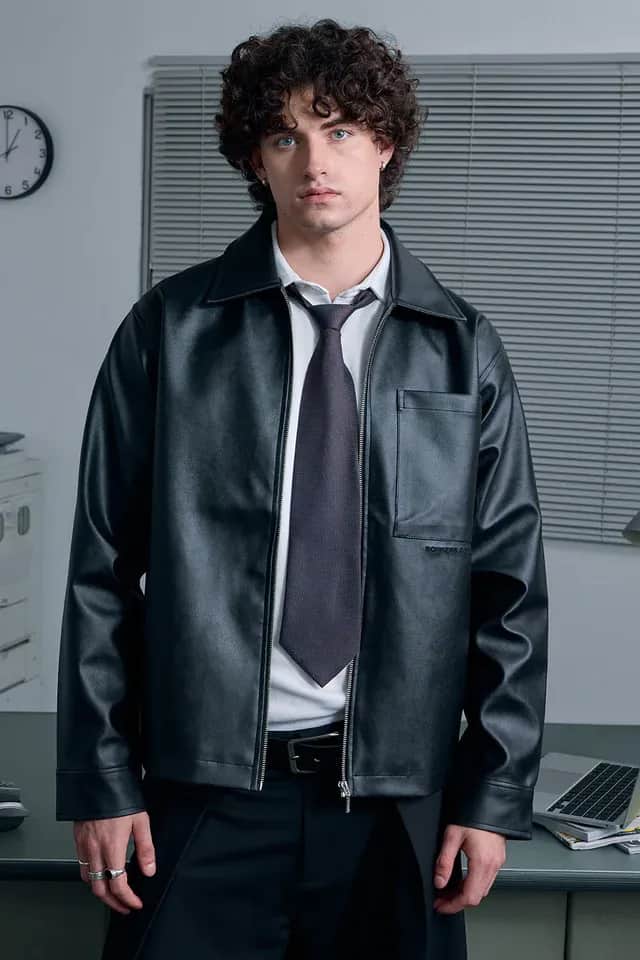 STOND Black Leather Aviator Jacket - image 4